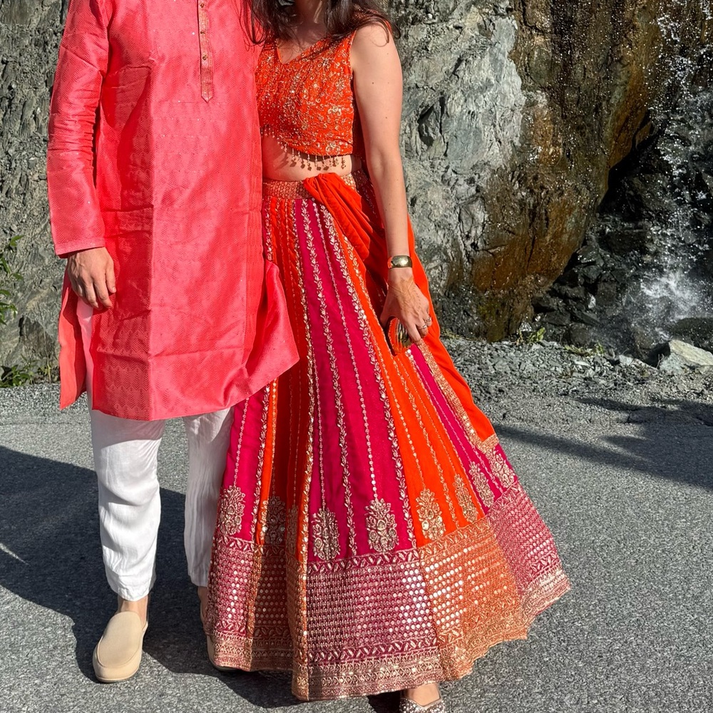 Vibrant Orange and Pink Lehenga Choli